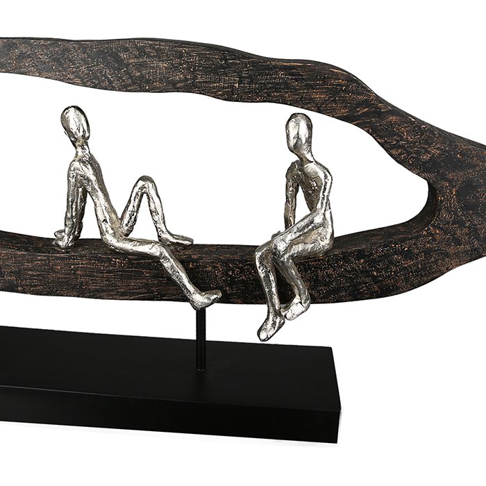 Hout/aluminium sculptuur &quot;Hang out&quot; zilver H.35cm