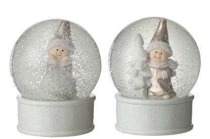 Water Globe Kind Winter Porz Wit/Roze Assortiment Van 2