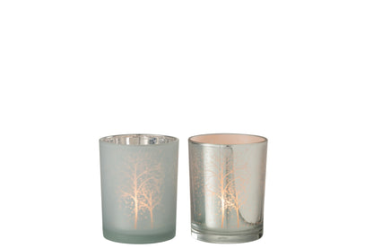 Orkaanboomglas Wit/Zilver Medium Assortiment Van 2