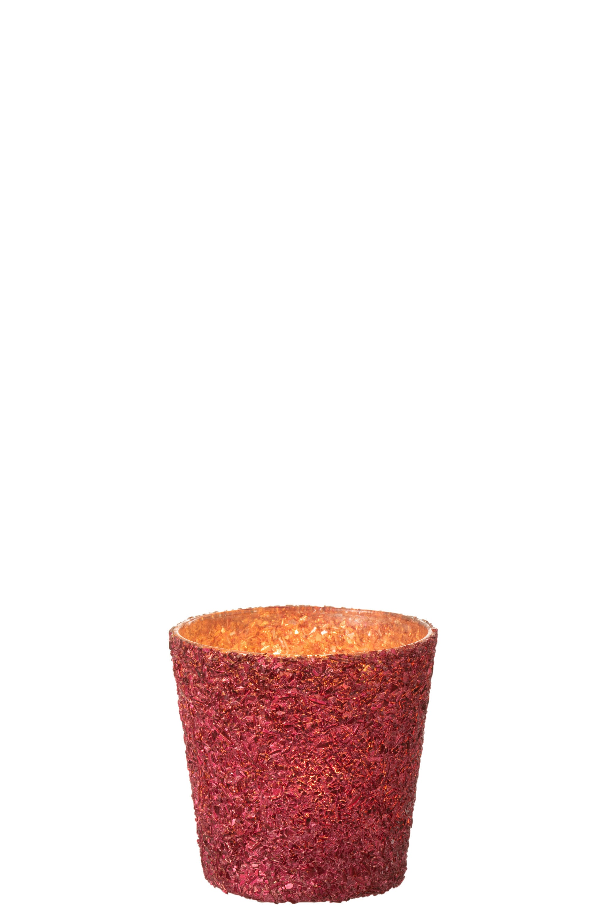 J-Line Theelichthouder Glitter Glas Fuchsia Klein