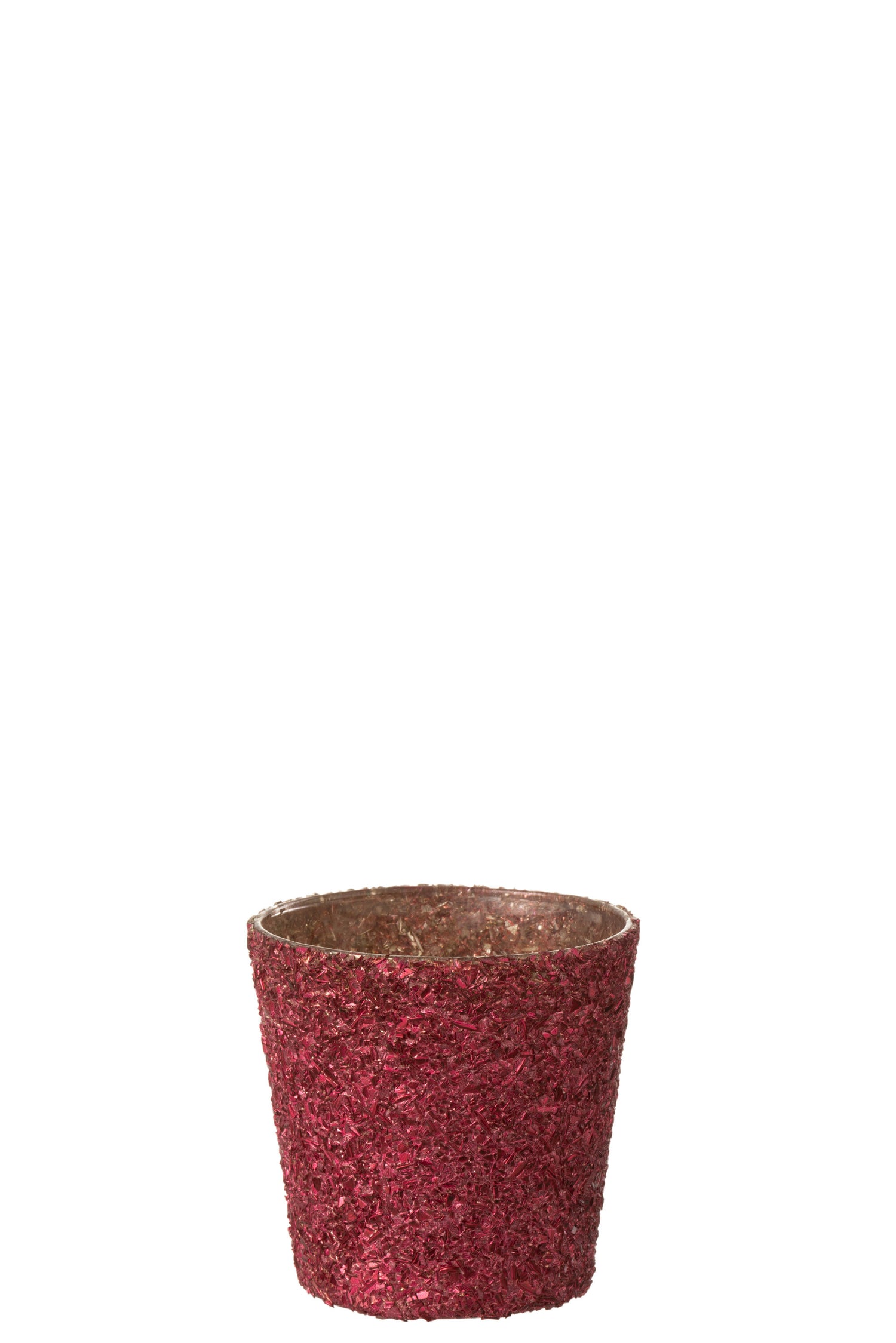 J-Line Theelichthouder Glitter Glas Fuchsia Klein