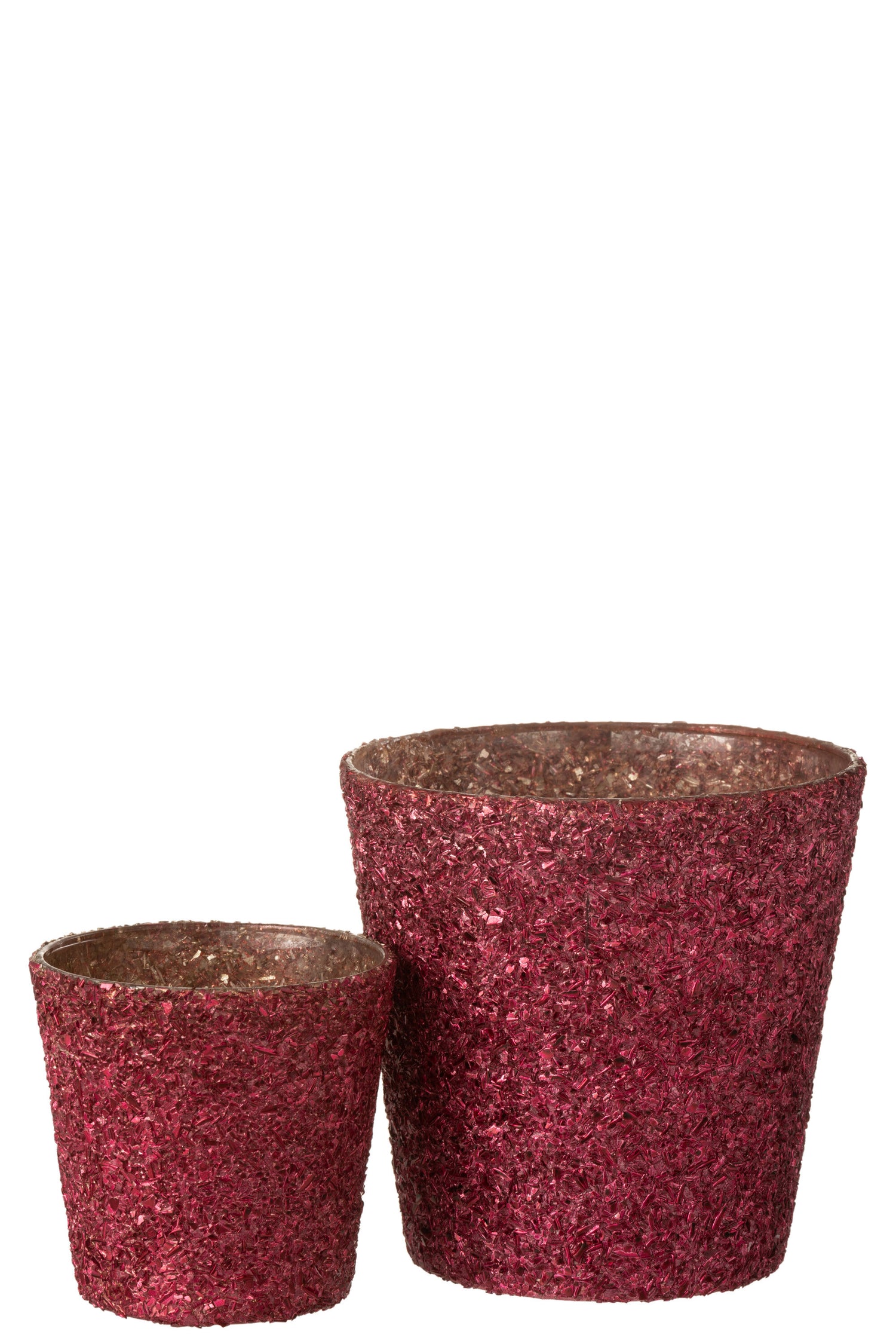 J-Line Theelichthouder Glitter Glas Fuchsia Groot