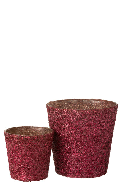 J-Line Theelichthouder Glitter Glas Fuchsia Groot