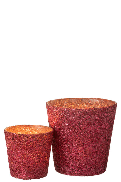 J-Line Theelichthouder Glitter Glas Fuchsia Groot