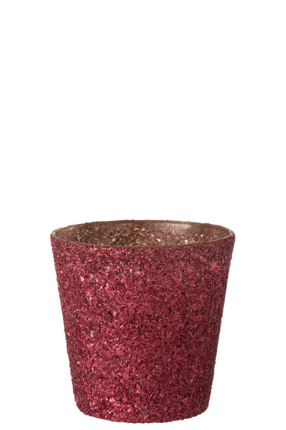 J-Line Theelichthouder Glitter Glas Fuchsia Groot