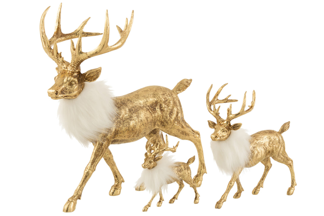 J-Line decoratie Rendier - polyresin - goud/wit - large