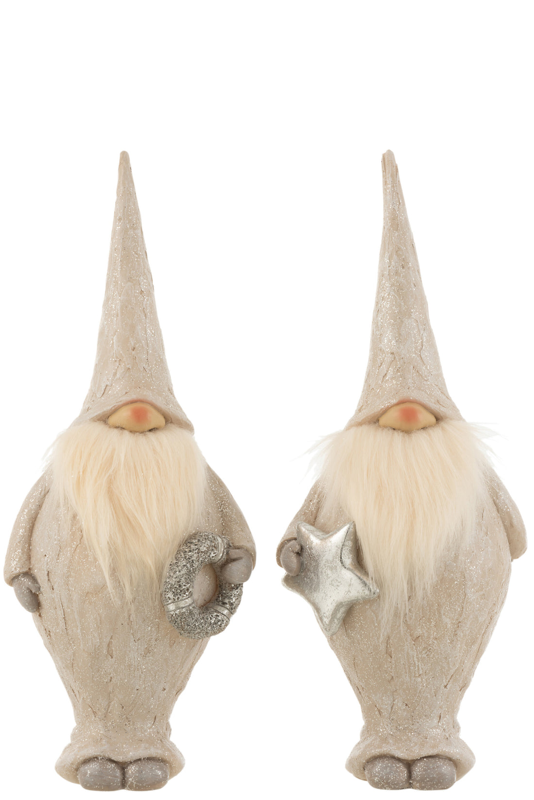 Kerstman Staand Poly Beige Groot Assortiment Van 2