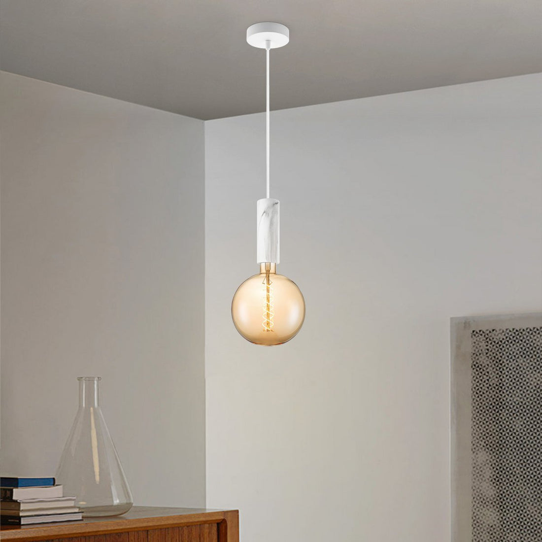 hanglamp Marmer Saga - - dimbaar E27 amber