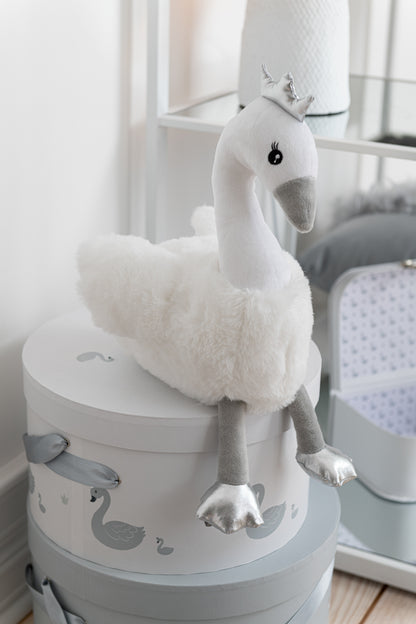 Zwaan pluche Wit/Grijs/Zilver Groot