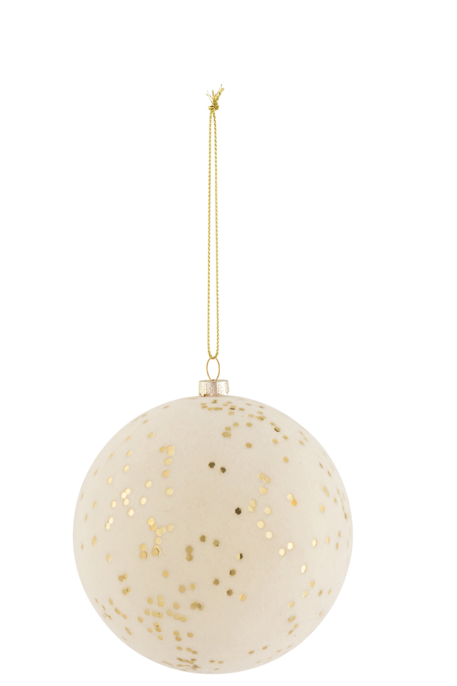 J-Line Christmas Bauble Dots Plastic Velvet Cream/Gold Medium