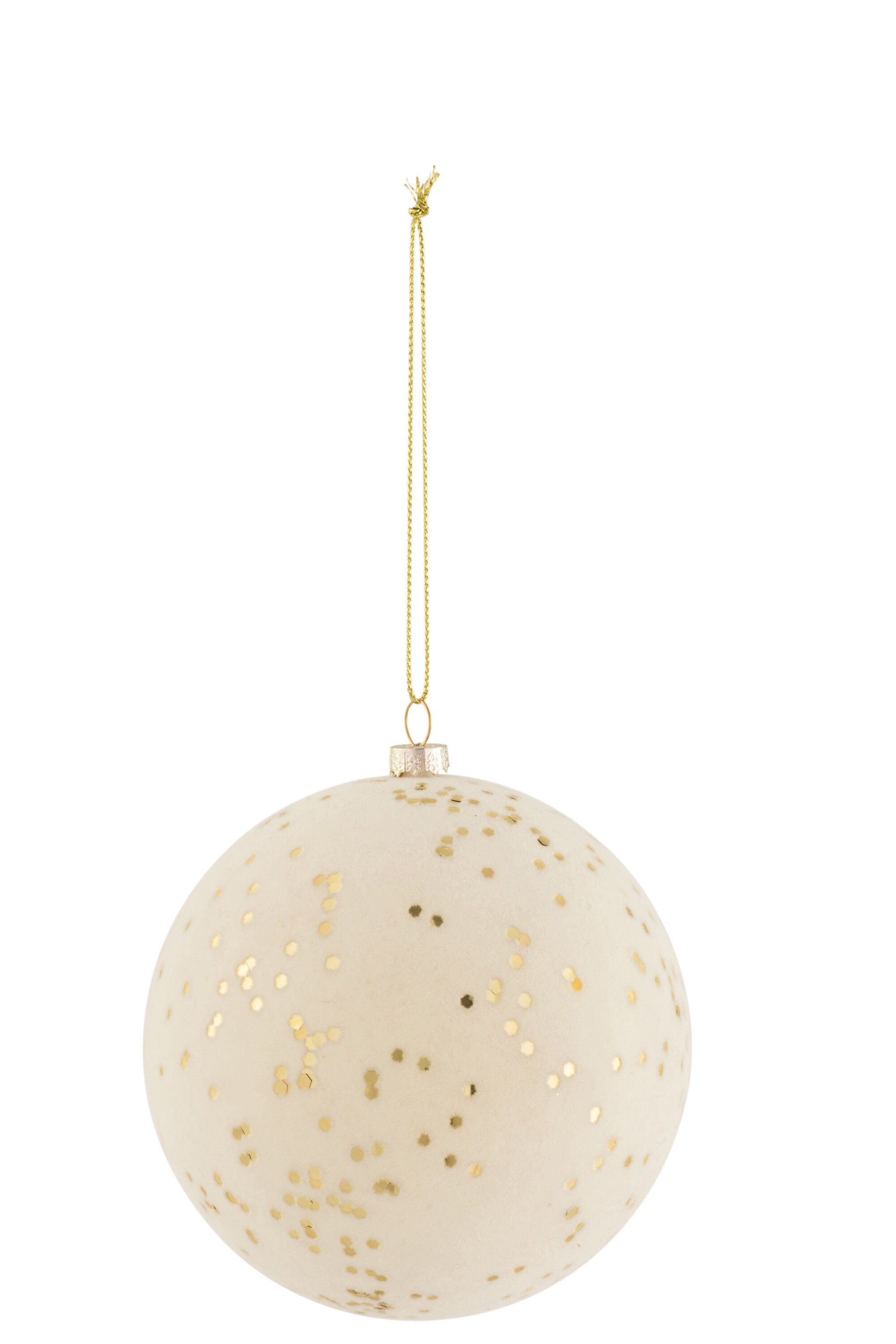 J-Line Christmas Bauble Dots Plastic Velvet Cream/Gold Medium