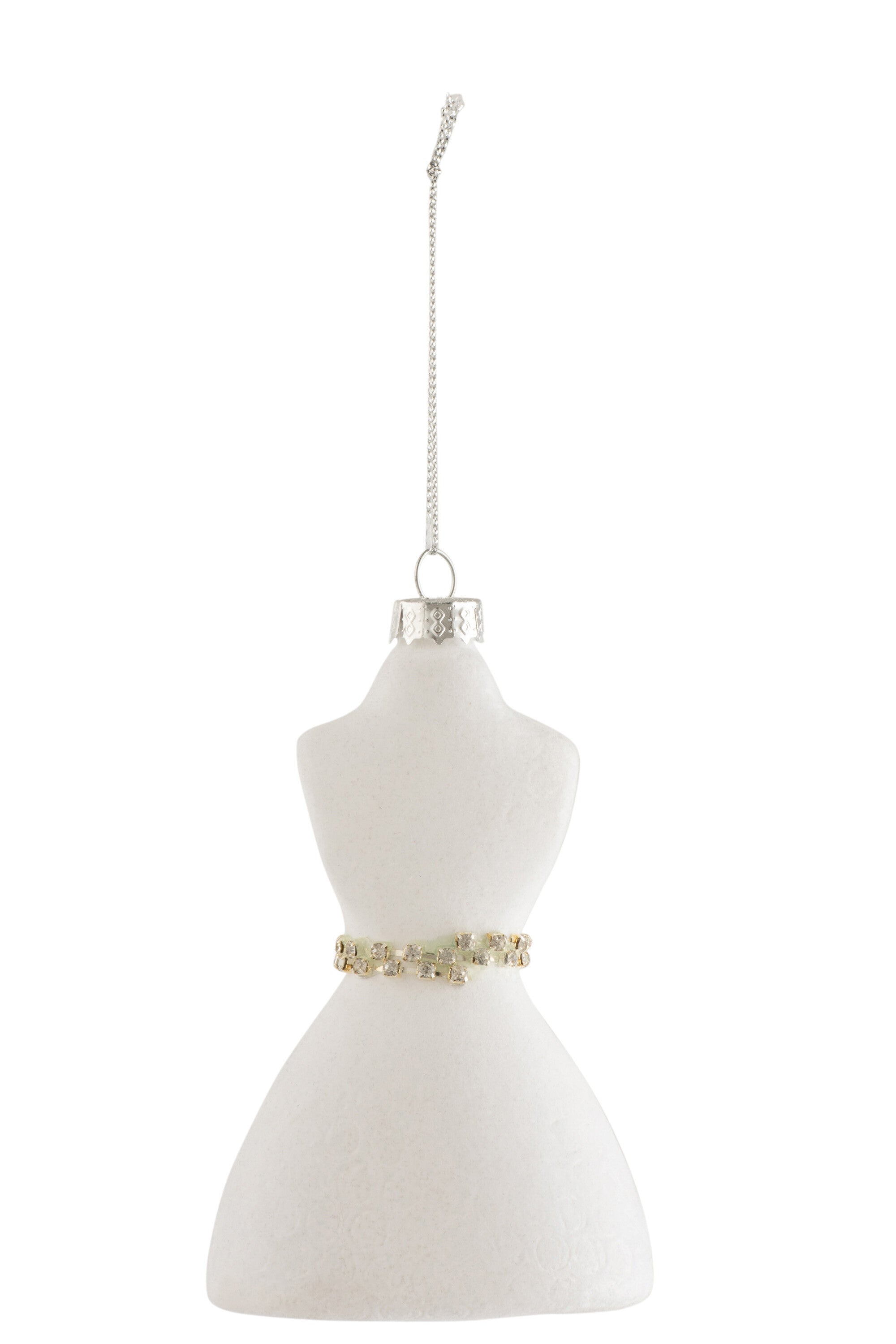 J-Line Kersthanger buste - fluweel/ glas - wit - 3x