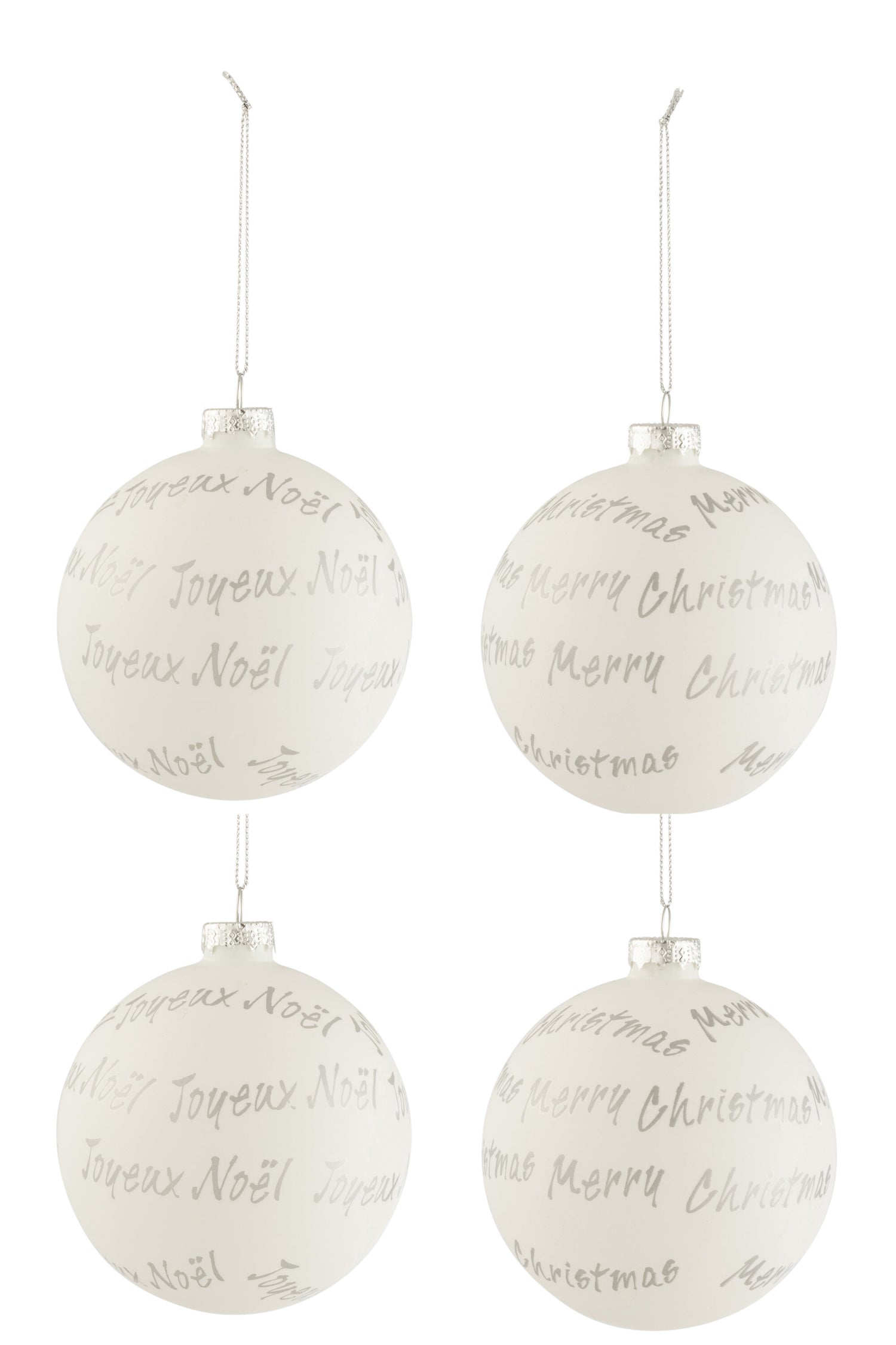 J-Line Doos met 4 kerstballen Xmas/Noel Glas Wit/Zilver Medium