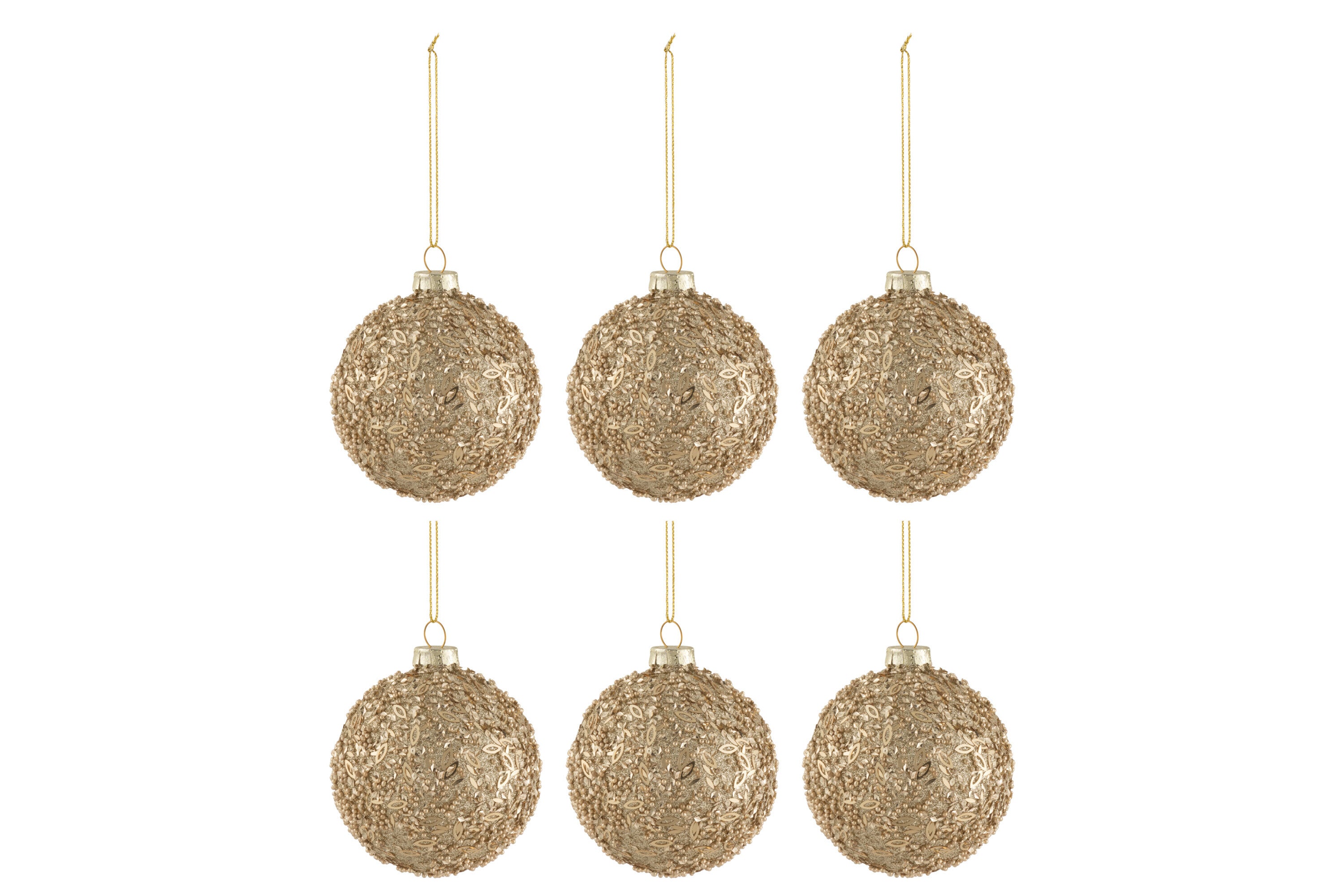 J-Line Box Of 6 Christmas Baubles Glitter Glass Gold Small