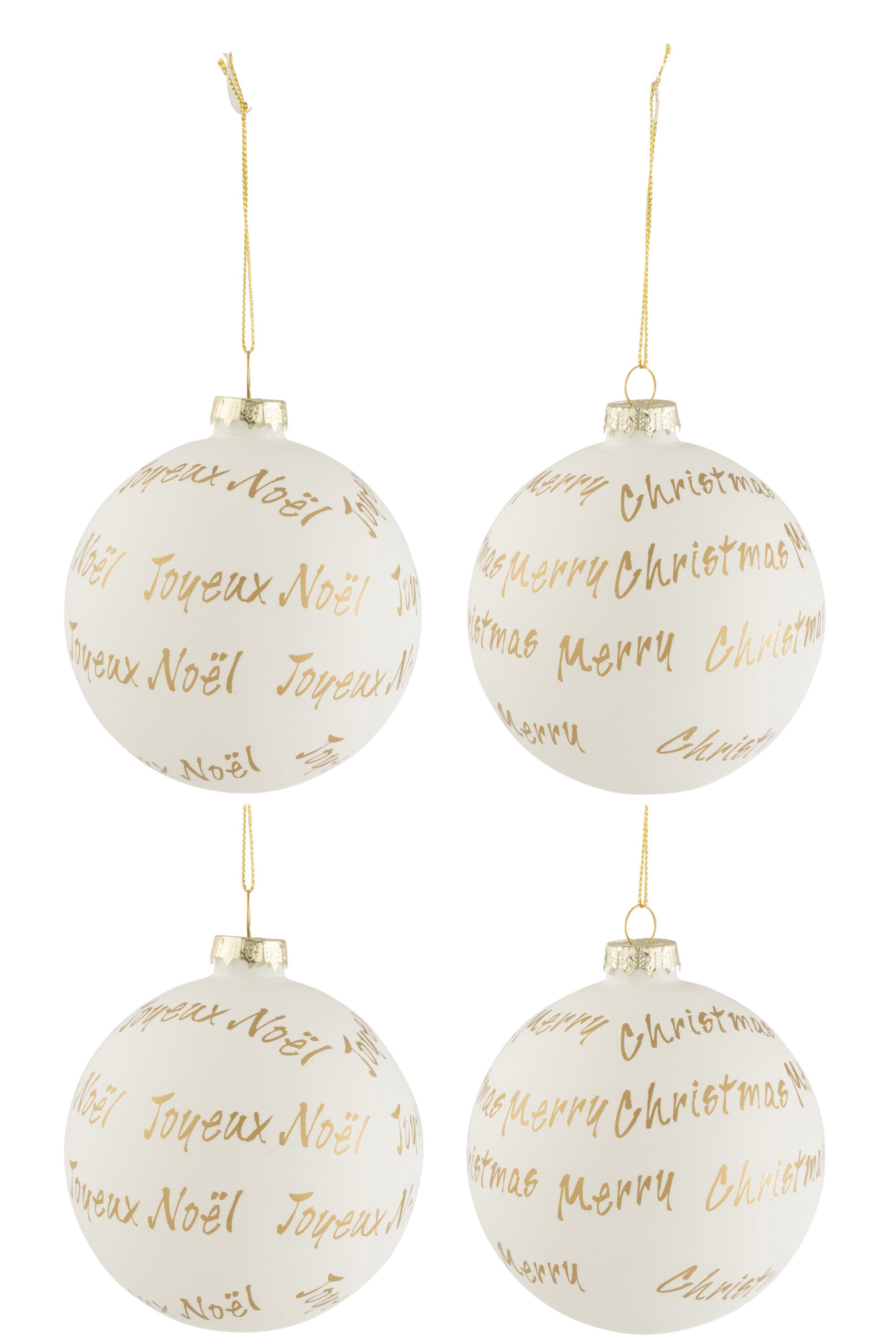 J-Line Box Of 4 Christmas Baubles Xmas/Noel Glass White/Gold Medium