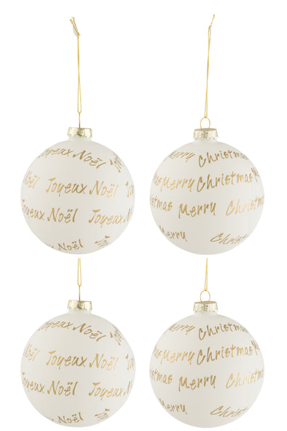 Doos van 4 kerstballen Kerst/Xmas/Noel Glas Wit/Goud Medium