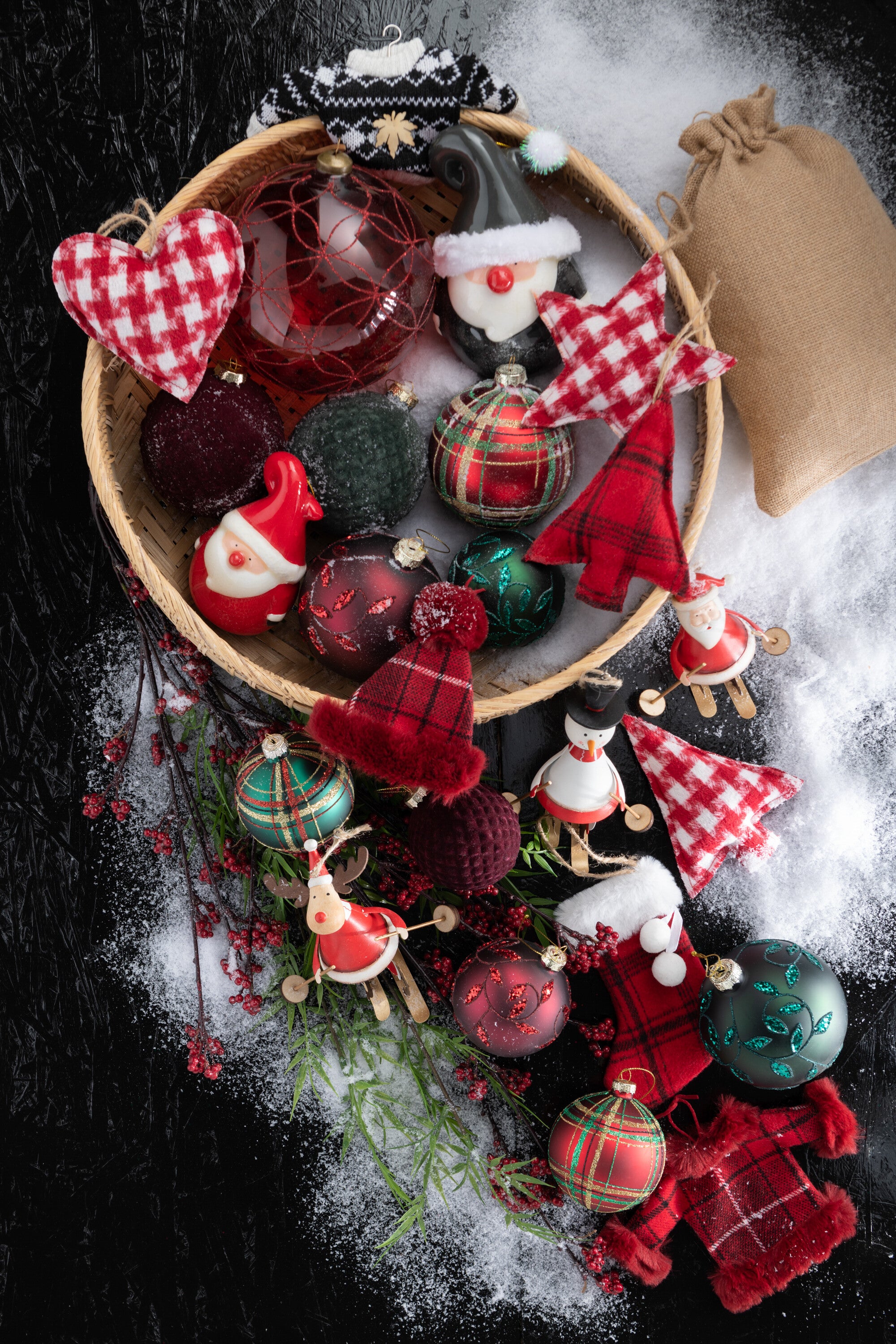 J-Line Box Of 4 Christmas Baubles Pattern Velvet Glass Burgundy Medium