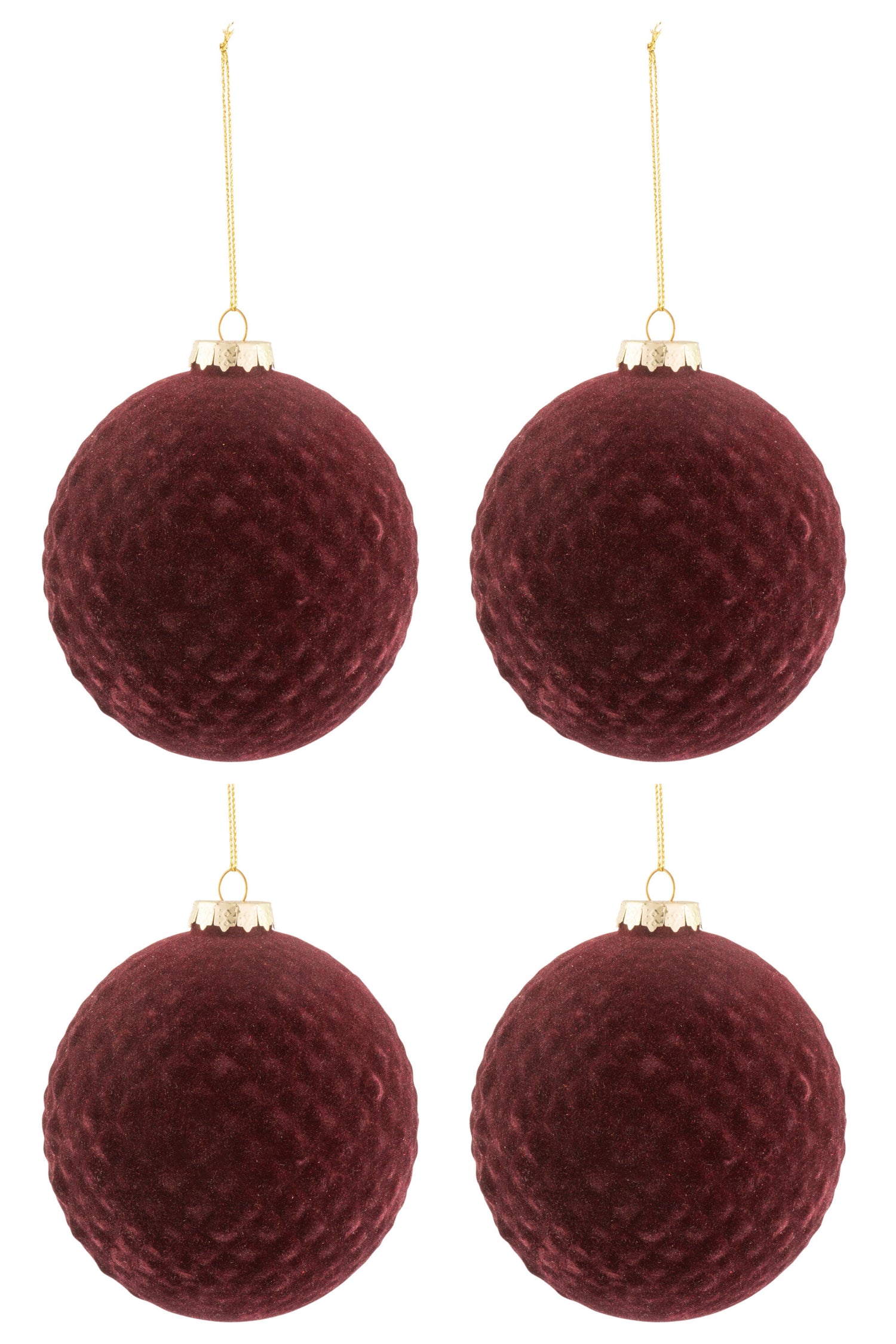 J-Line Box Of 4 Christmas Baubles Pattern Velvet Glass Burgundy Medium