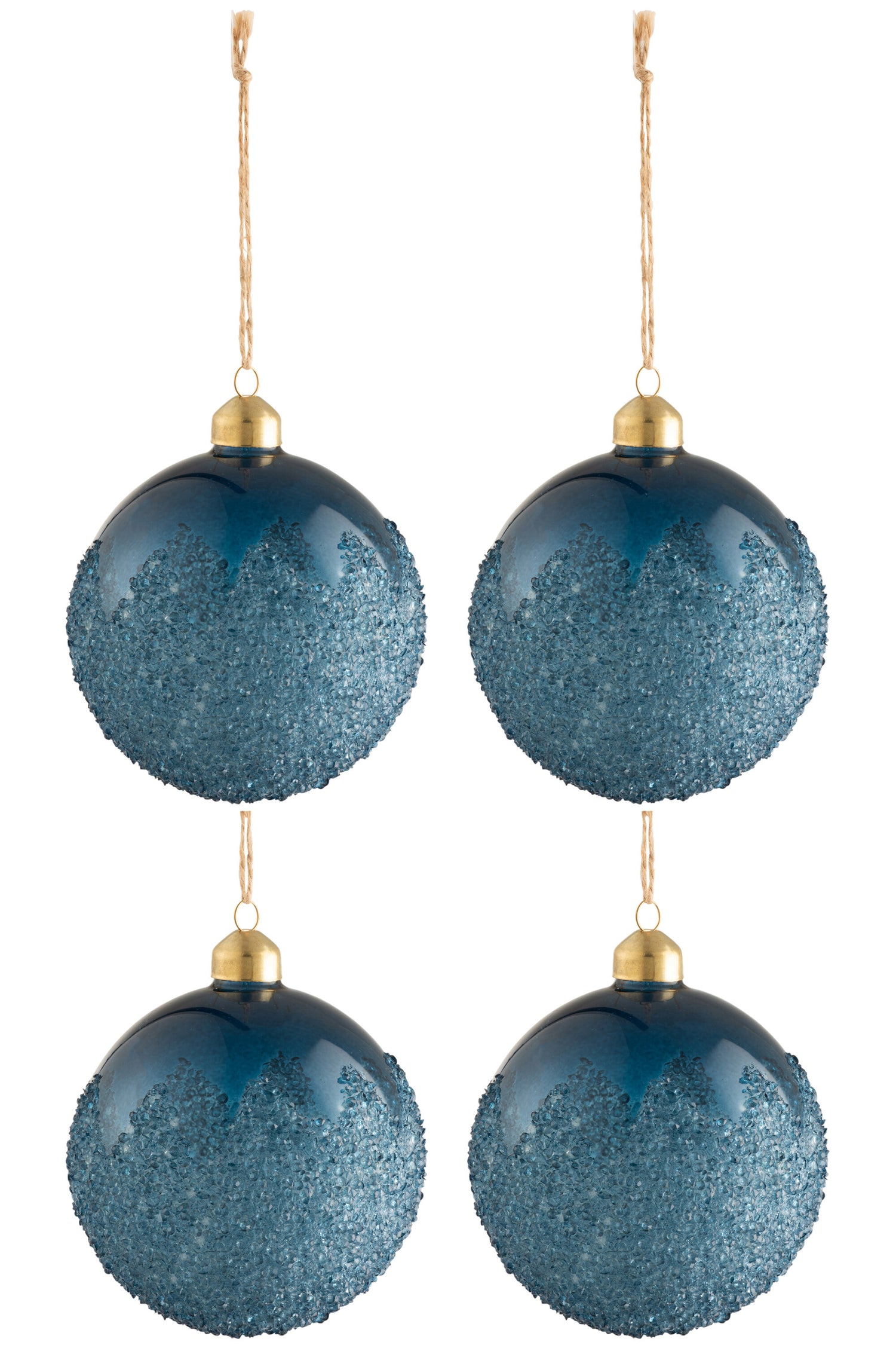 J-Line Box Of 4 Christmas Baubles Sugar Glass Matte Blue Medium