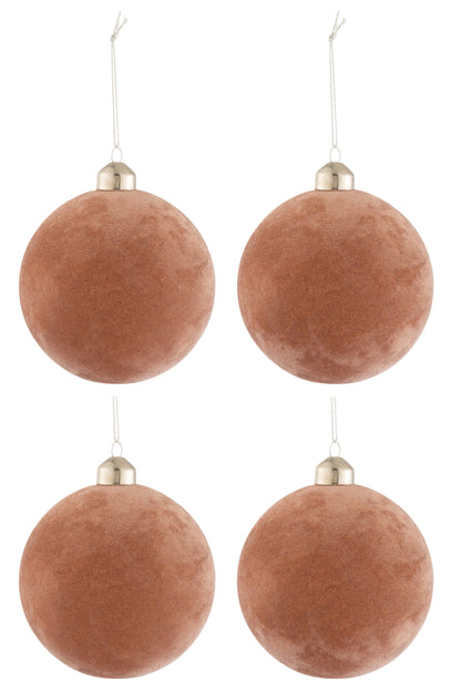 J-Line Box Of 4 Christmas Baubles Velvet Glass Old Pink Medium