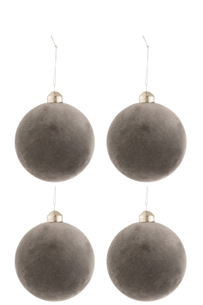 J-Line Box Of 4 Christmas Baubles Velvet Glass Grey Medium