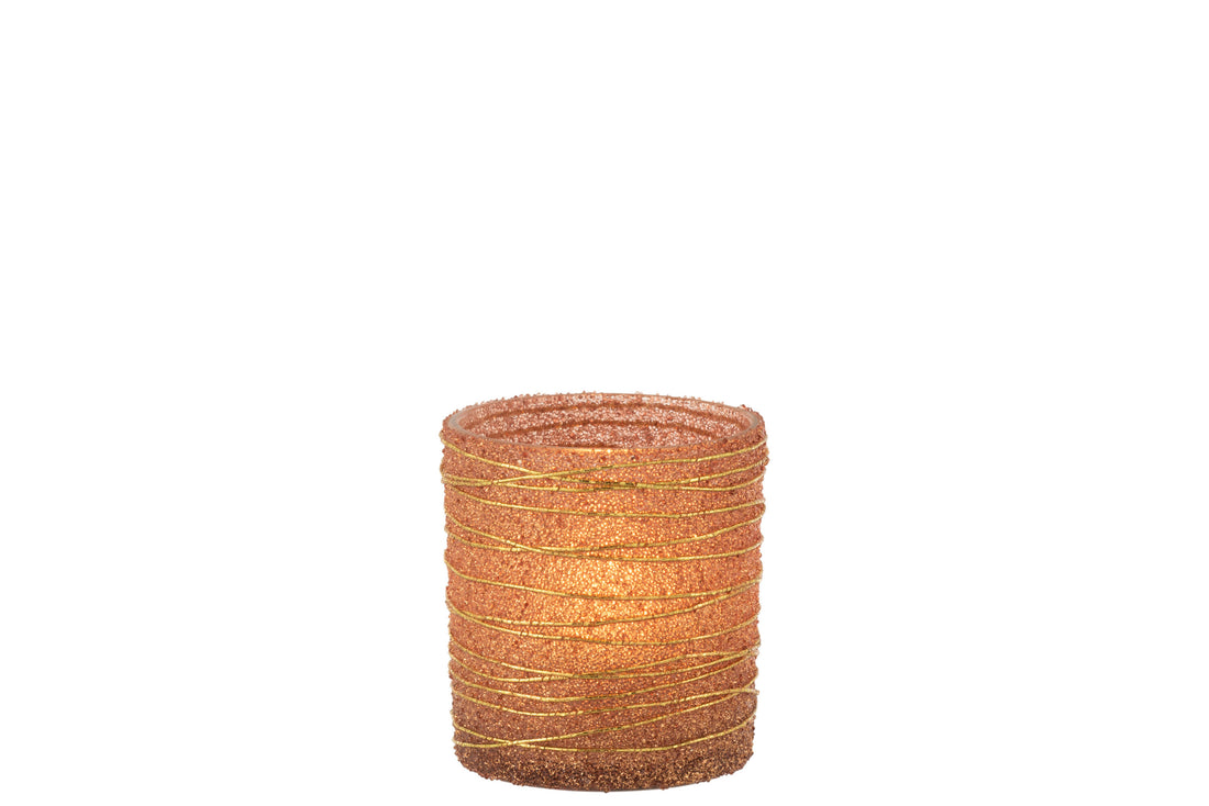 J-Line T-Lichthouder Lijnen Glitter Glas Terracotta/Goud Small