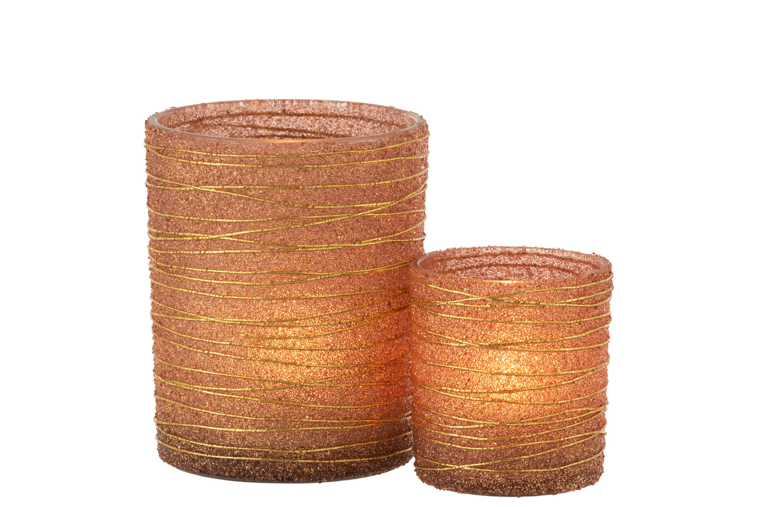 J-Line T-Lichthouder Lijnen Glitter Glas Terracotta/Goud Large