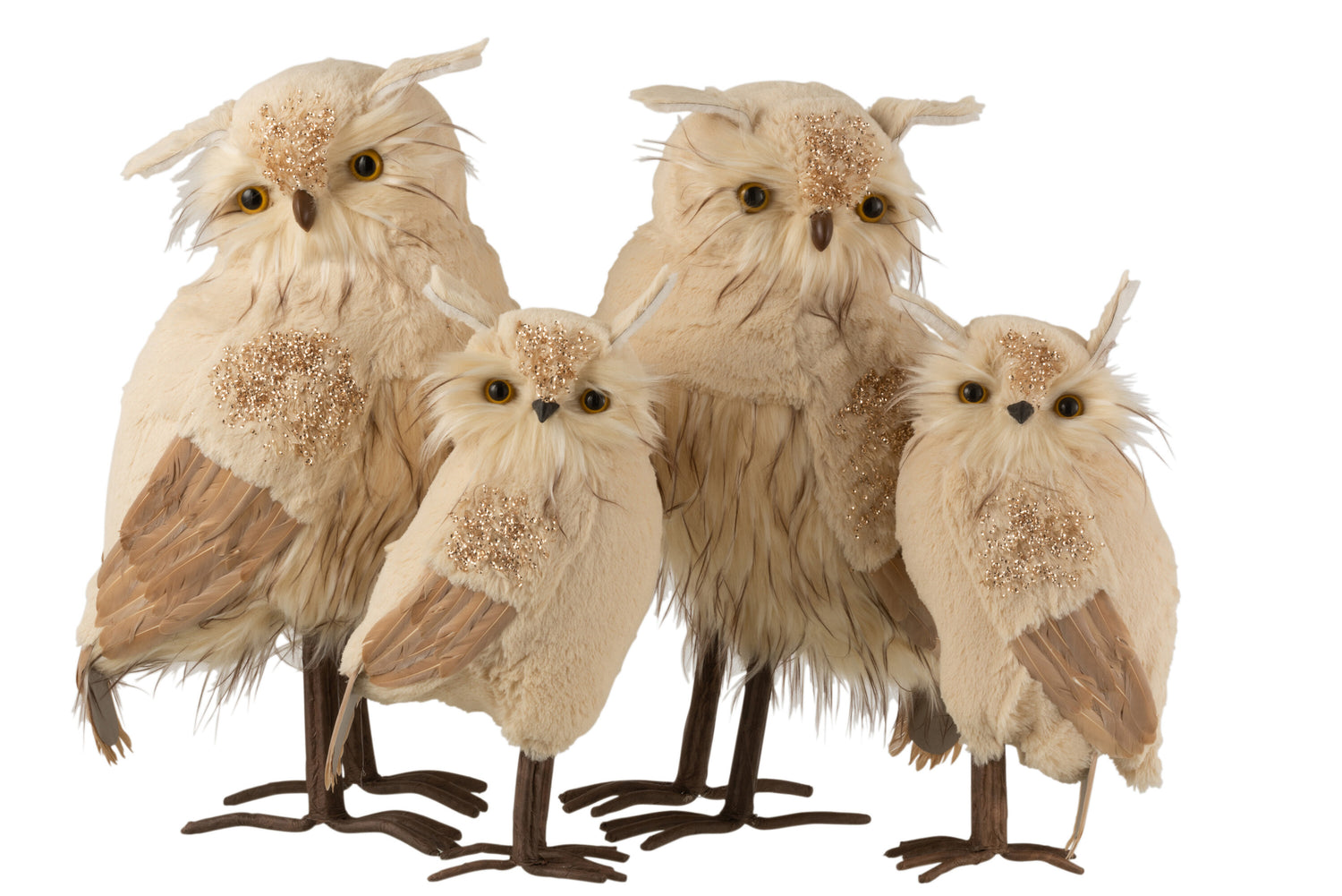 Uil Staande Pluche Glitter Beige/Bruin Groot Assortiment Van 2
