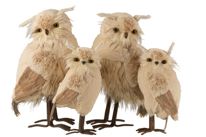 Uil Staande Pluche Glitter Beige/Bruin Groot Assortiment Van 2