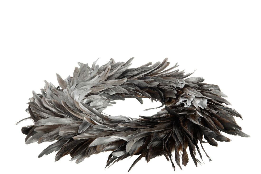 J-Line Krans Deco Losse Veren Zilver