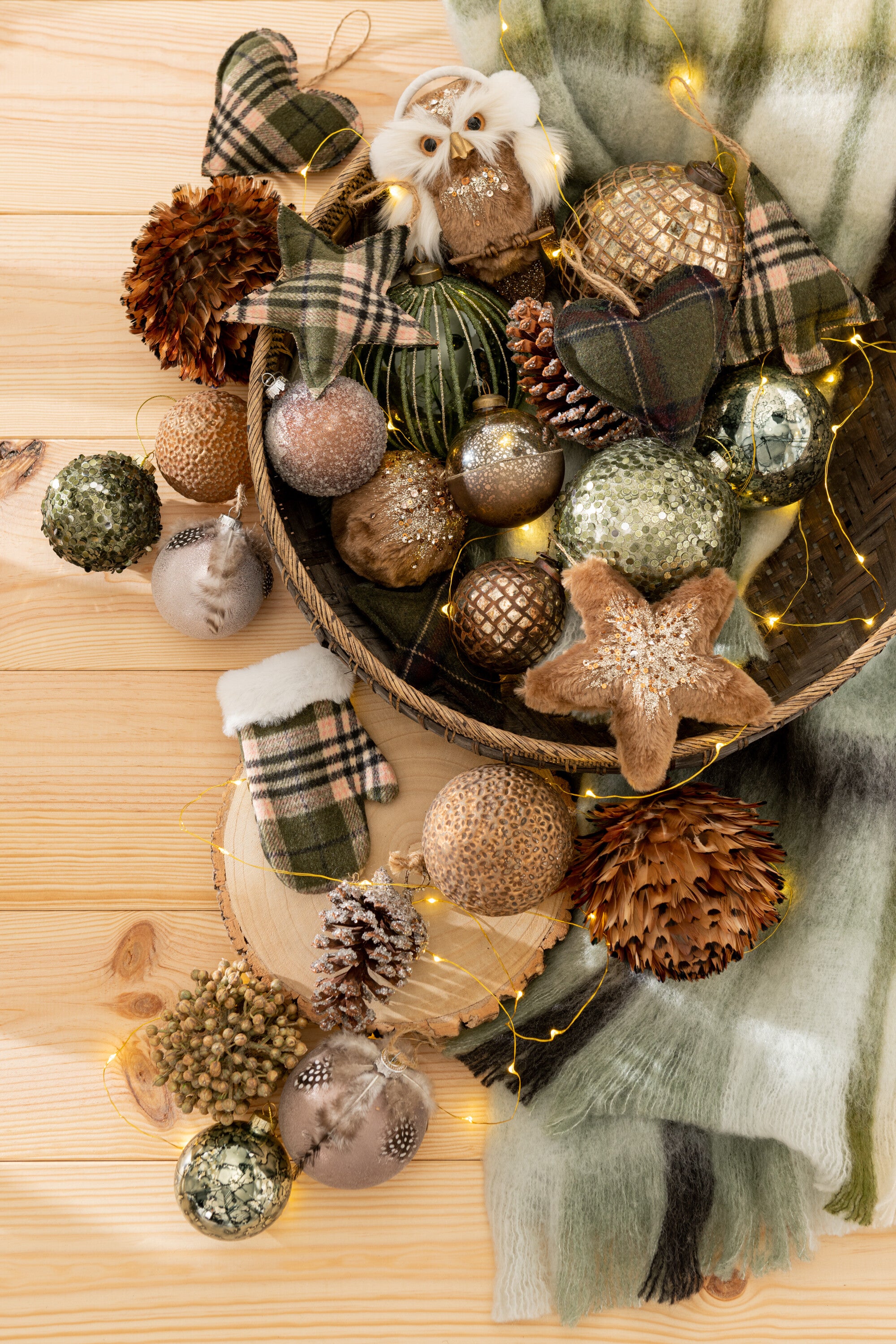 Hanger Handschoen/Kous Textiel Geruit Khaki/Bruin Assortiment Van 4