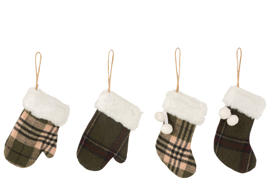 Hanger Handschoen/Kous Textiel Geruit Khaki/Bruin Assortiment Van 4