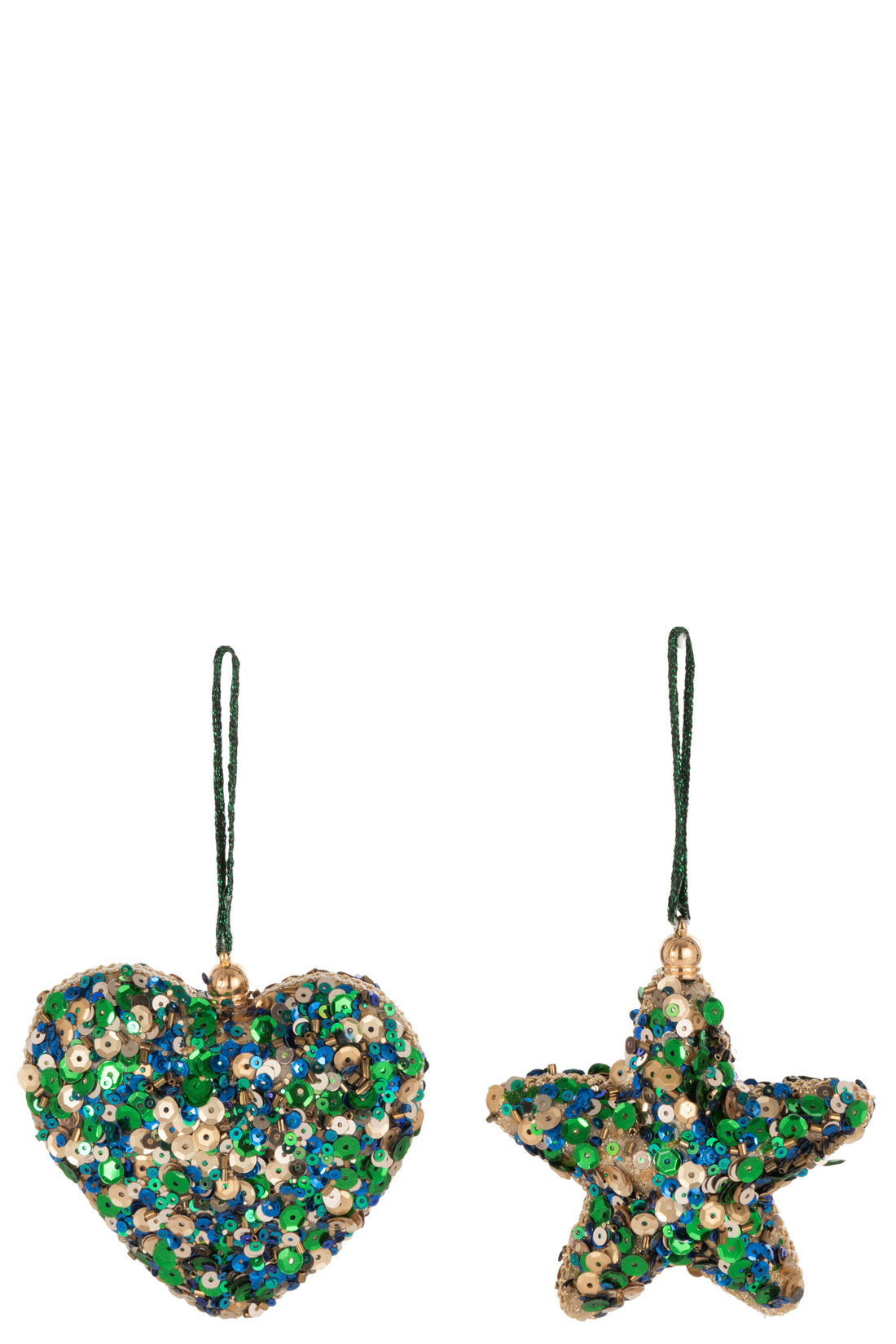 Hanger Hart/Ster Pailletten Groen Blauw/Goud Assortiment Van 2