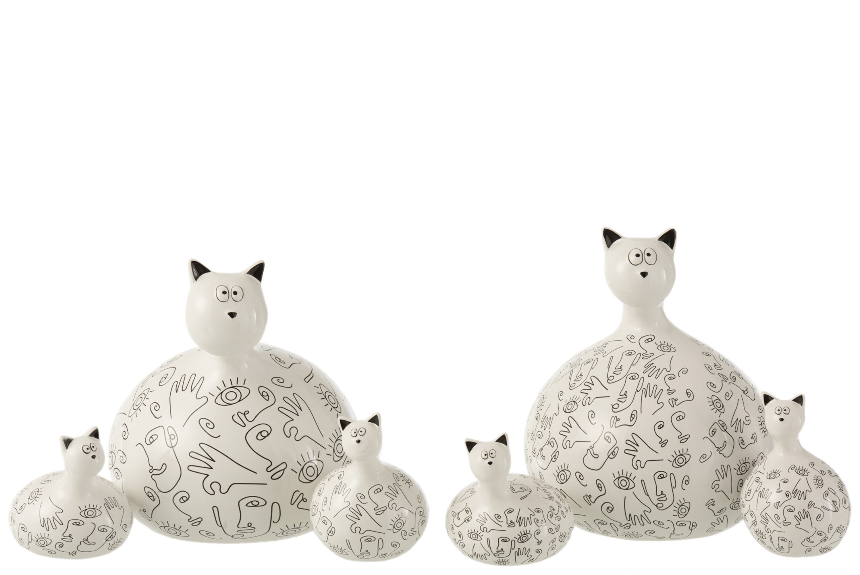 Keramisch wit/zwart kattengezicht L assortiment van 2