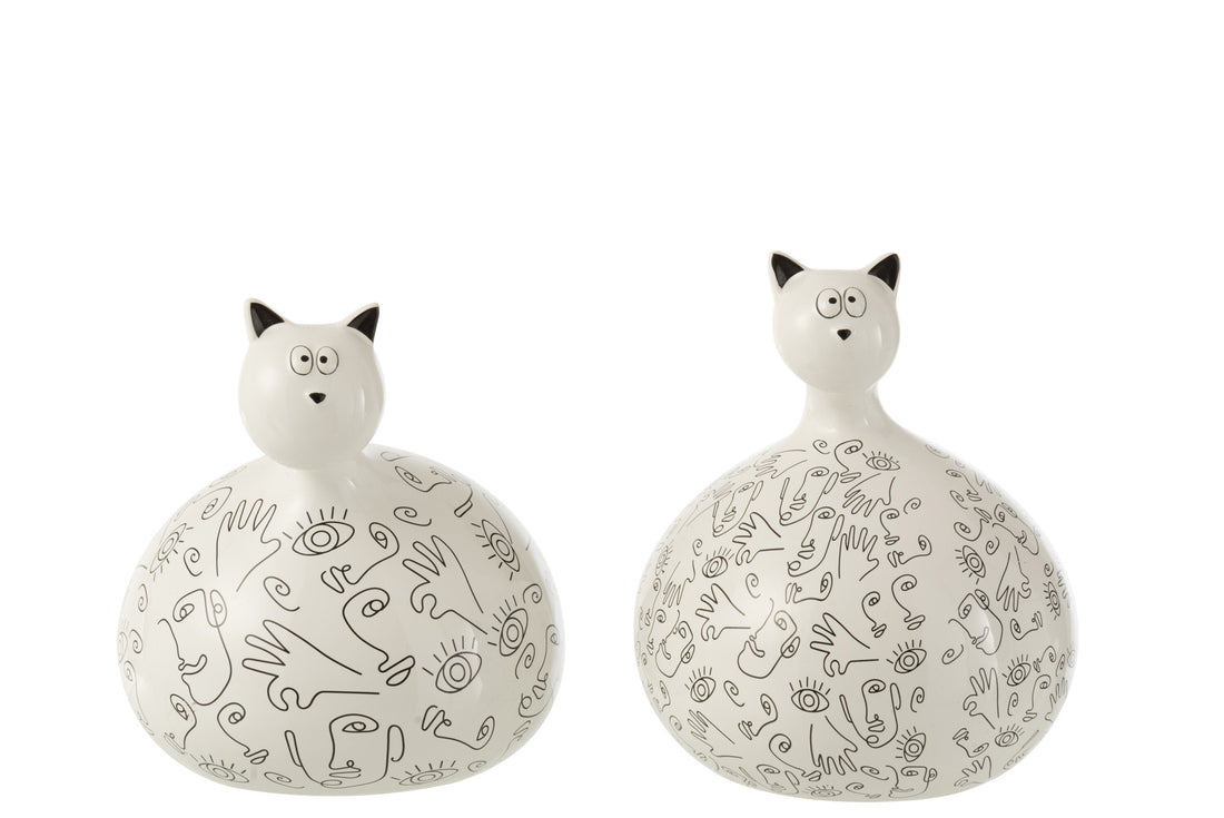 Keramisch wit/zwart kattengezicht L assortiment van 2