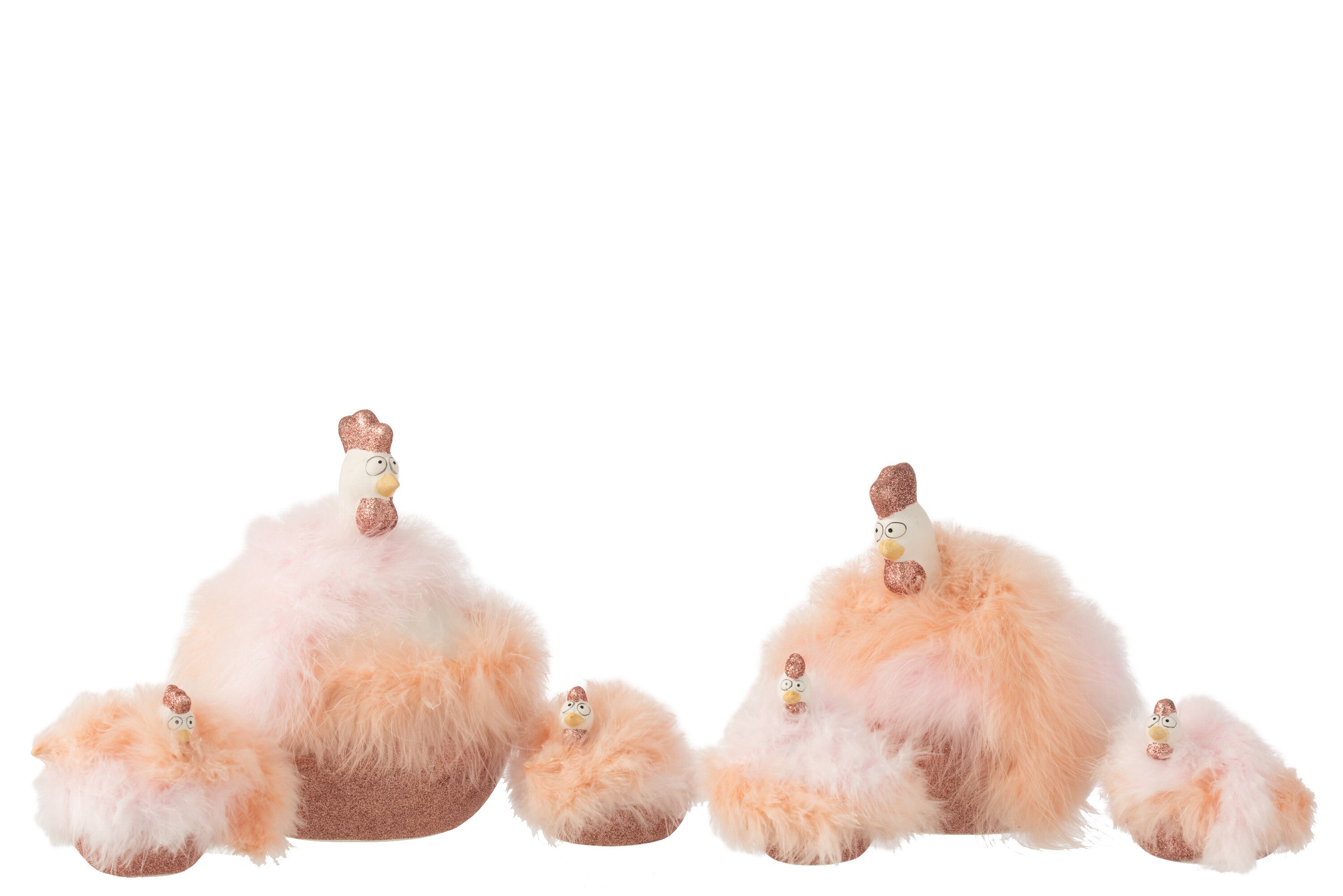 Keramische wit/roze kippenveren L assortiment van 2