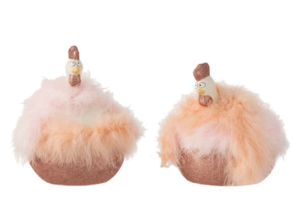 Keramische wit/roze kippenveren L assortiment van 2