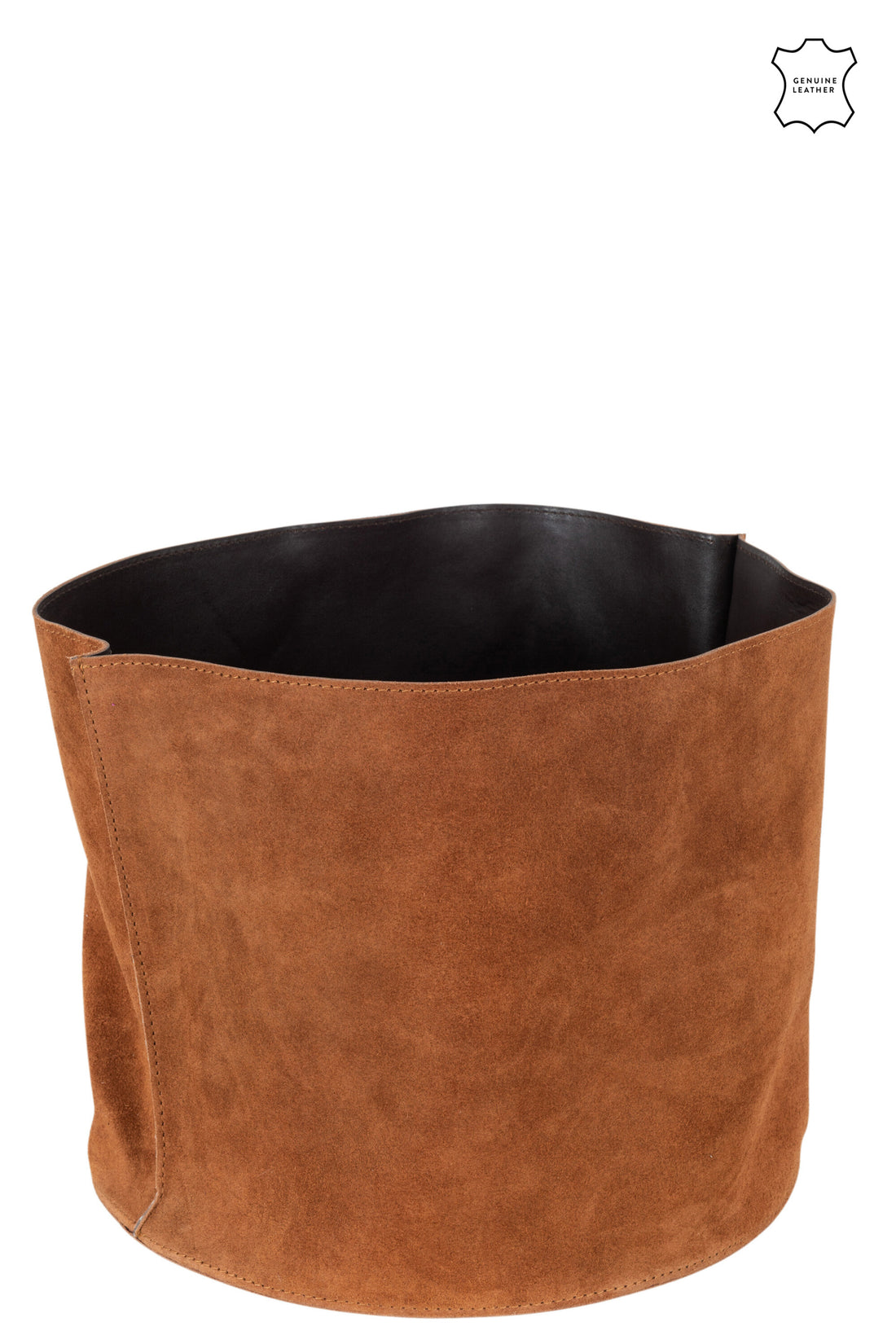 J-Line Opbergmand Rond Laag Leder Cognac