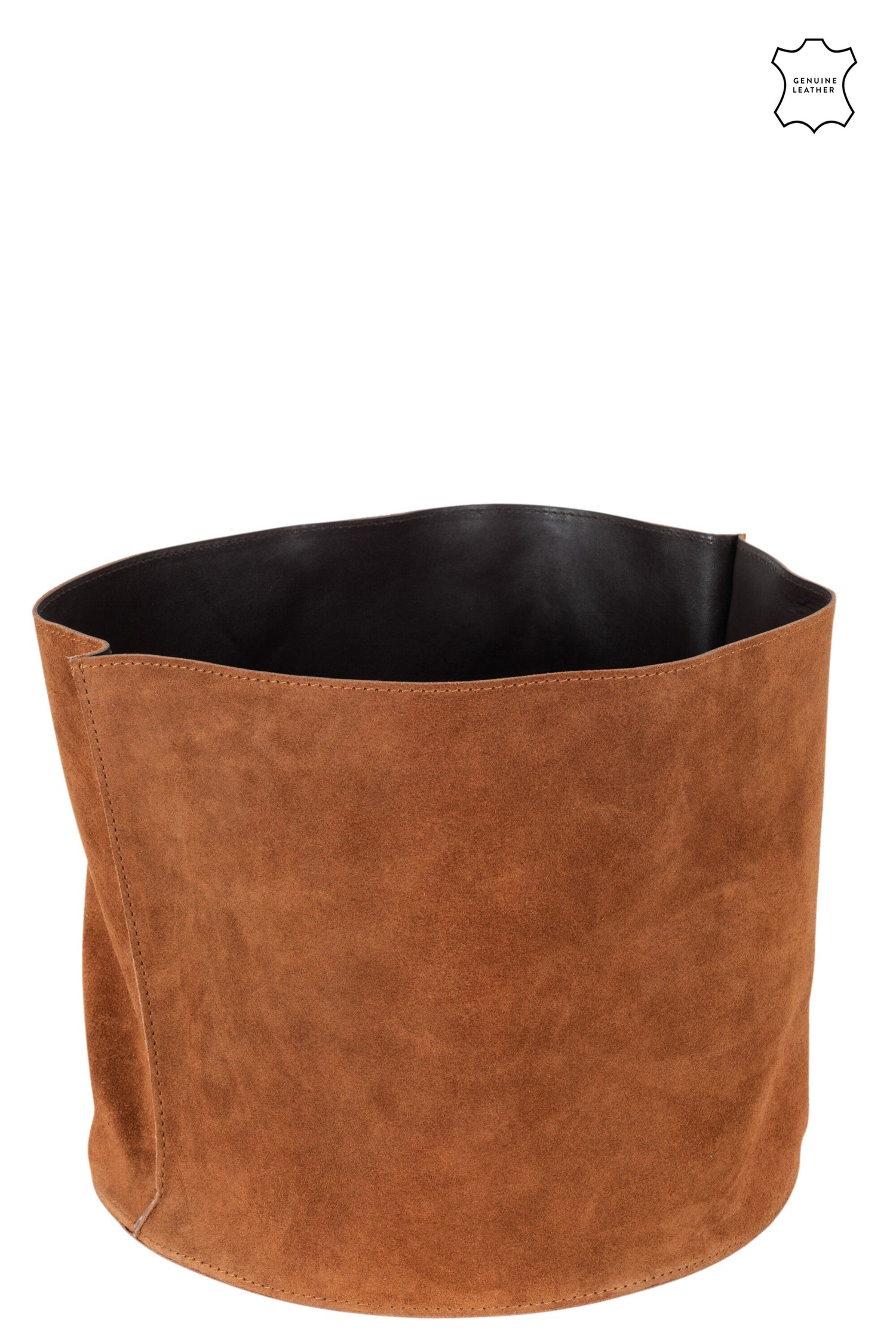 J-Line Opbergmand Rond Laag Leder Cognac