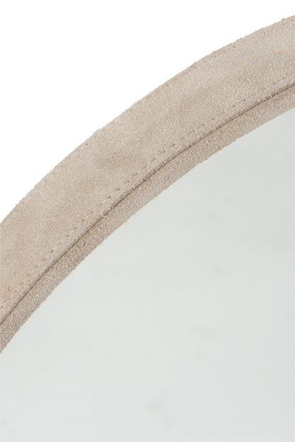 J-Line Spiegel Rond Leder Beige Small - Wandspiegel 40.00 x 40.00 cm