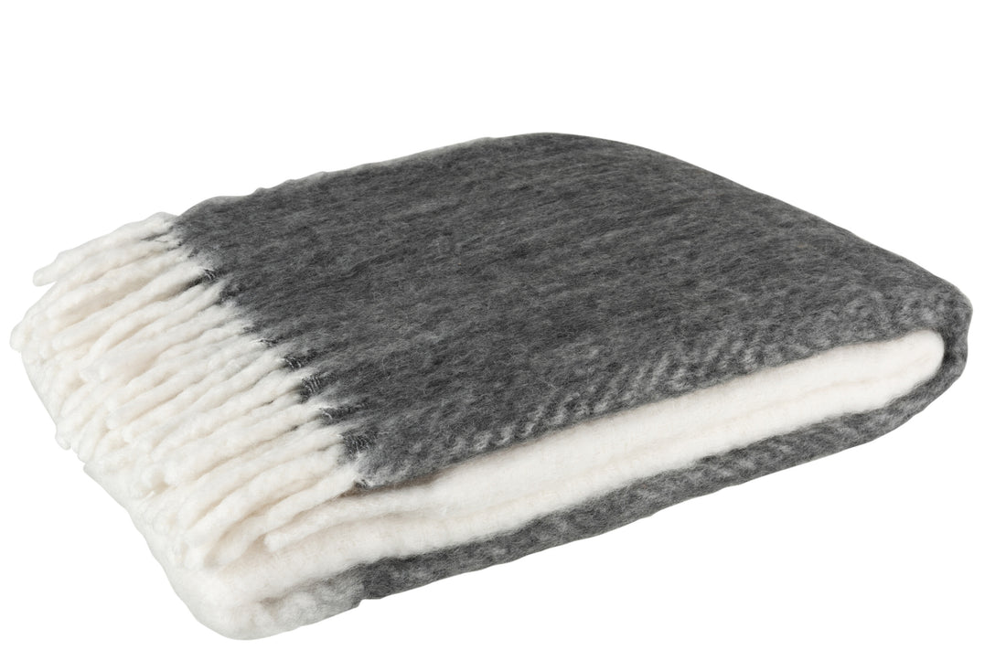 J-Line Plaid - polyester - zwart/ wit - 190 x 136 cm