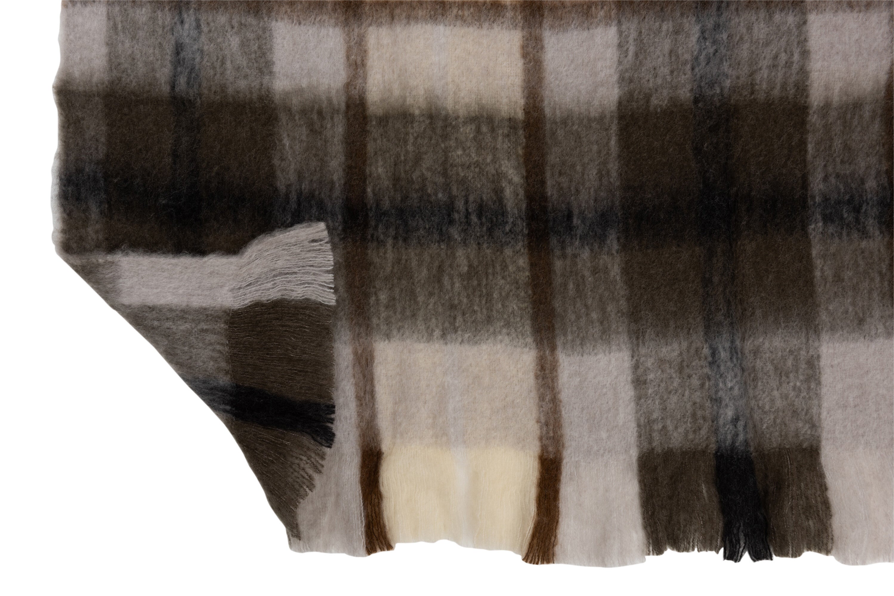 J-Line Plaid ruit - polyester - bruin/ grijs/ wit - 190 x 136 cm