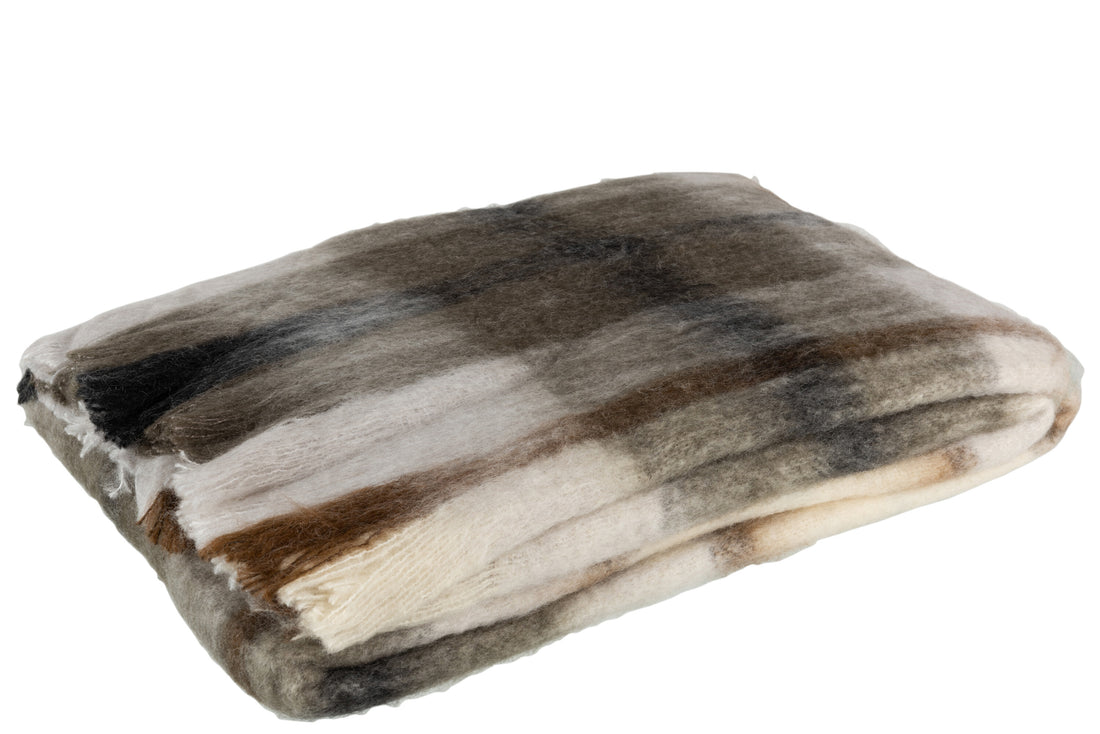 J-Line Plaid ruit - polyester - bruin/ grijs/ wit - 190 x 136 cm