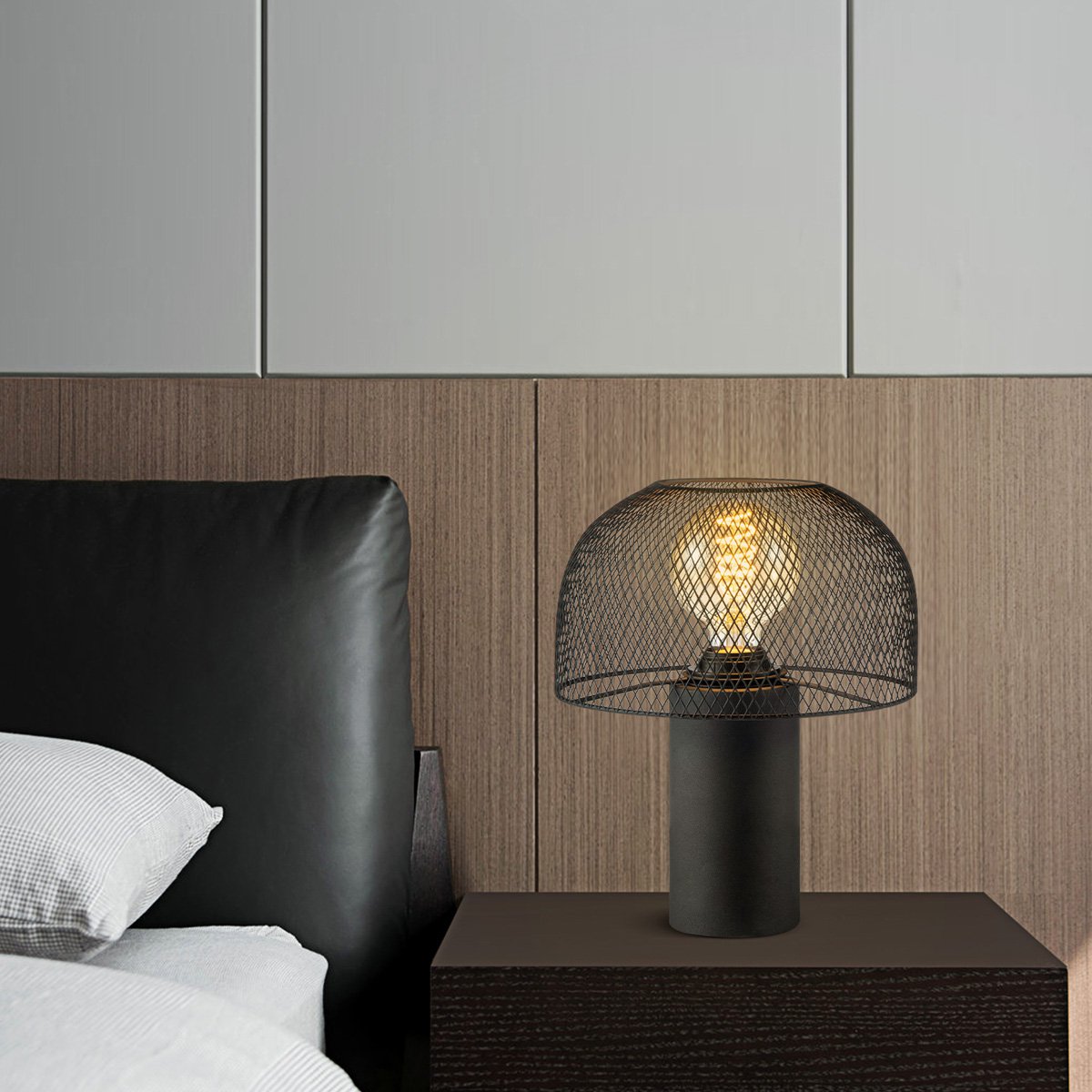 Moderne Tafellamp Mushroom Zwart - Bedlampje - Metaal