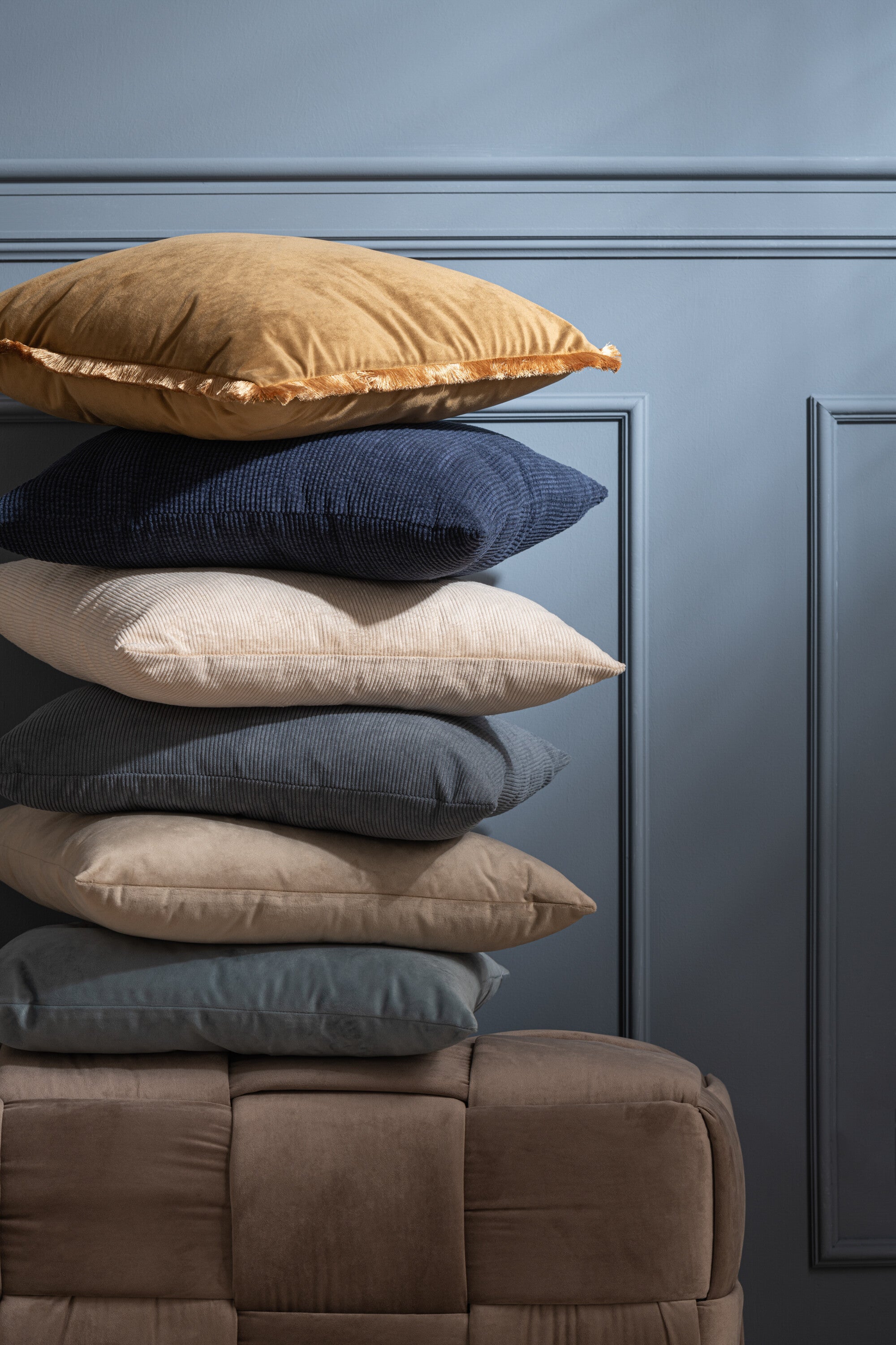 Kussen Rib Vierkant Fluweel Blauw