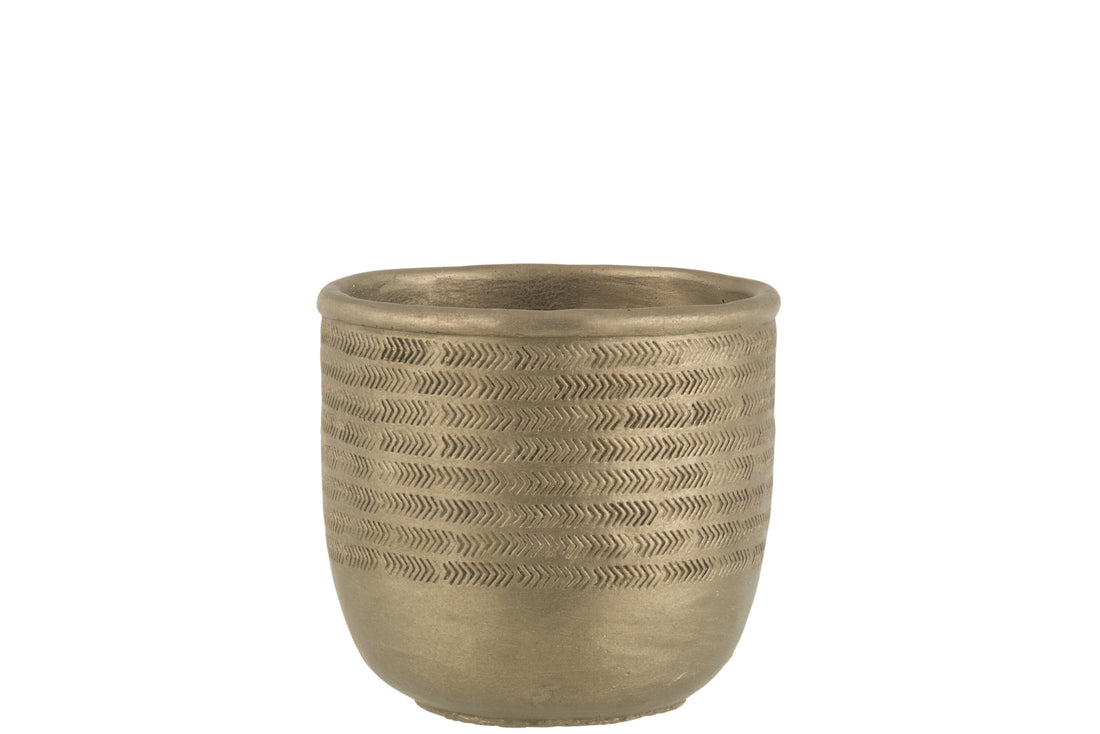 J-Line Bloempot Chalet - cement - groen/ goud - L - ? 17.5 cm