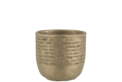 J-Line Bloempot Chalet - cement - groen/ goud - L - ? 17.5 cm