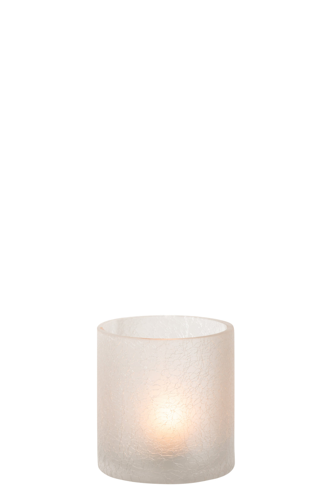 J-Line Lantaarn Cilinder Craquele Glas Mat Wit Klein