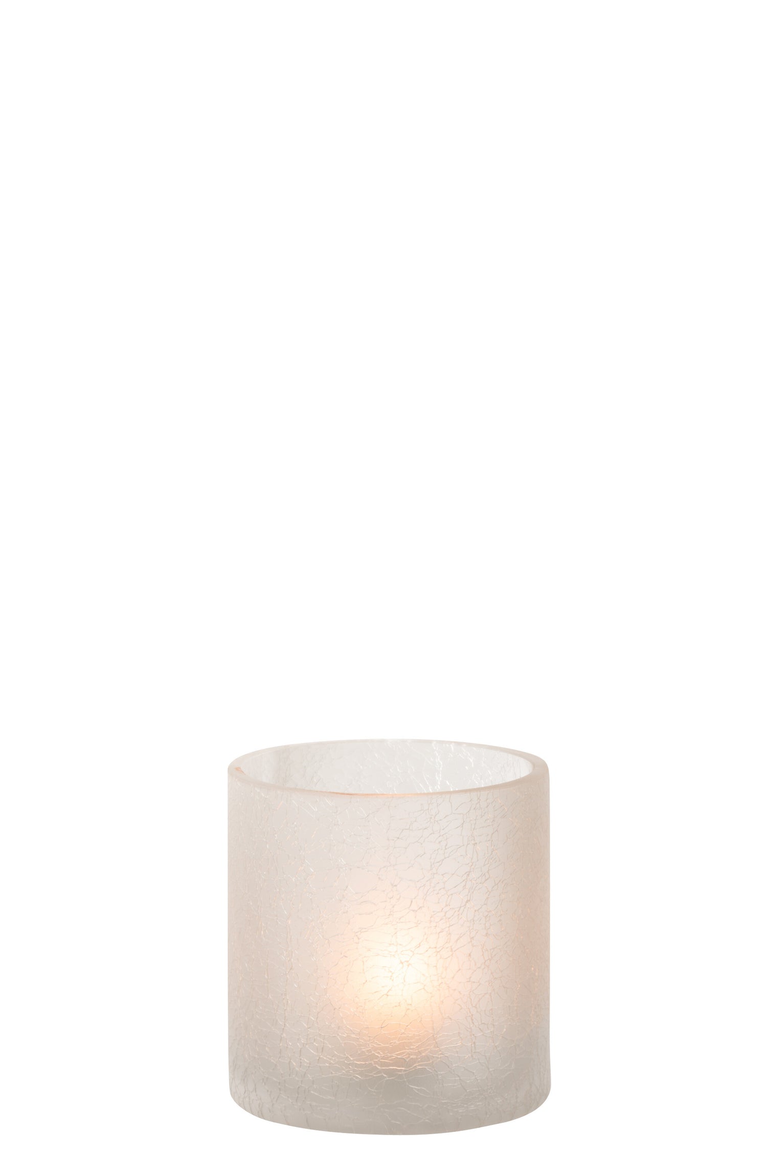 J-Line Lantaarn Cilinder Craquele Glas Mat Wit Klein