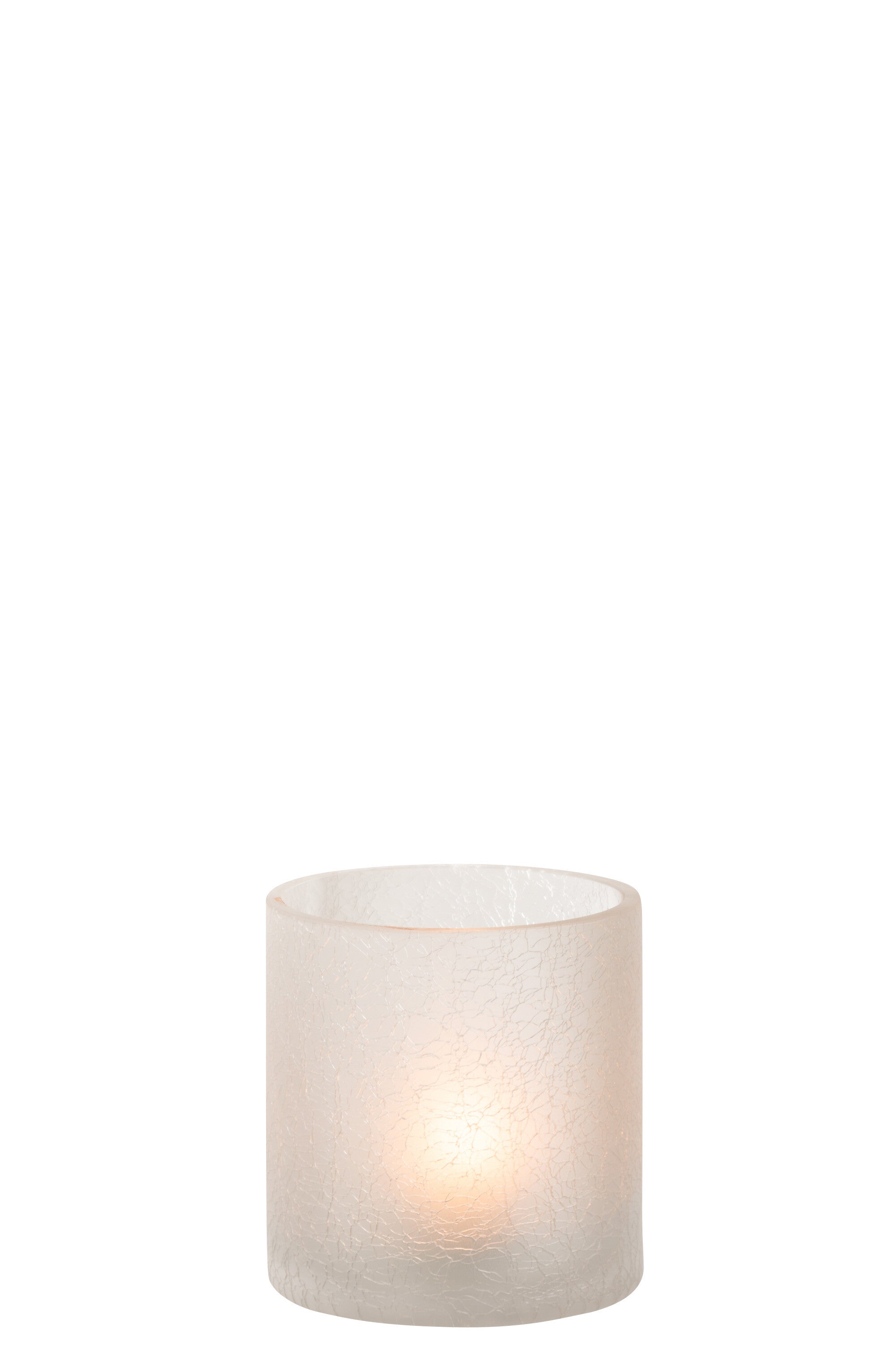 J-Line Lantaarn Cilinder Craquele Glas Mat Wit Klein